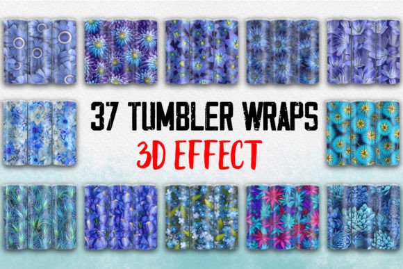 3D Blue Flowers Tumbler Wrap Design