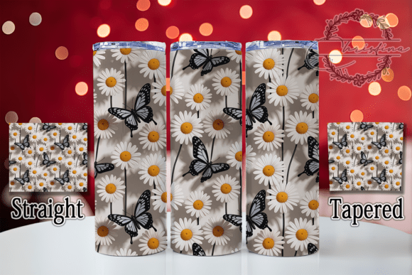 3D Butterfly Black Floral 20oz Tumbler Design