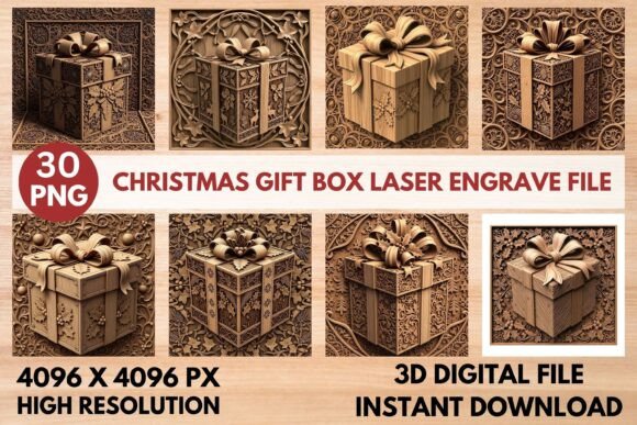 3D Christmas Gift Box Laser File
