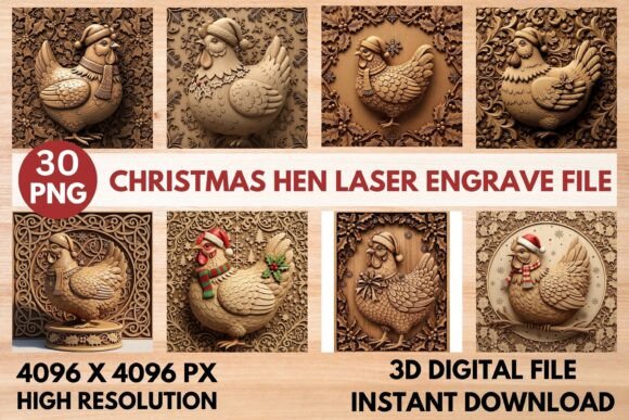 3D Christmas Hen Laser Engrave File: Festive Farmhouse Charm