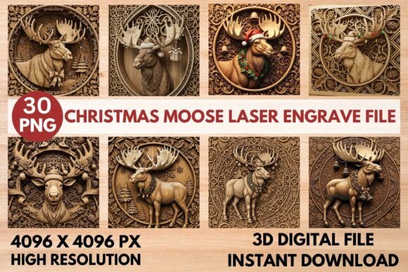 3D Christmas Moose Laser Engrave File: Festive Woodcraft