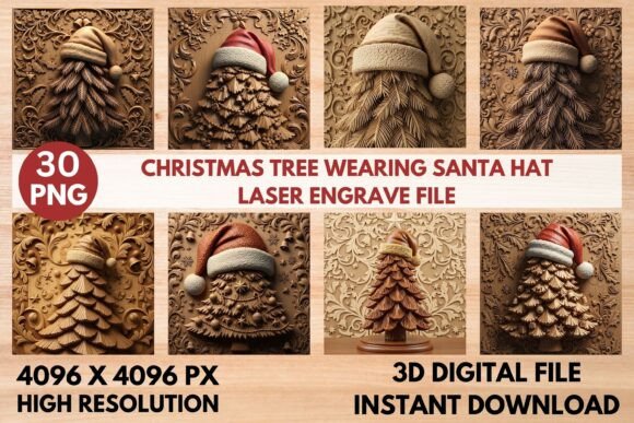 3D Christmas Tree Santa Hat Laser File for Festive Creations