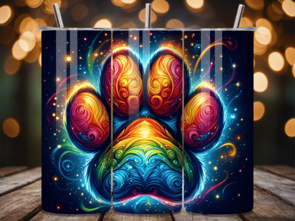 3D Colorful Animal Paw Tumbler Wrap: A Vibrant Design Asset