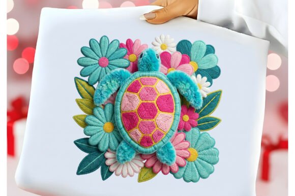 3D Faux Yarn Floral Sea Turtle PNG: A Unique Design Asset