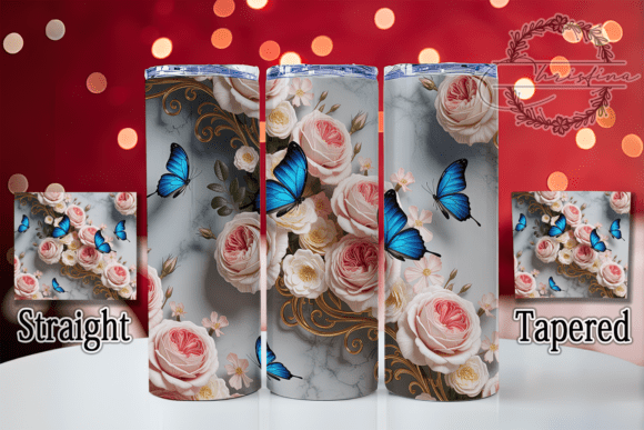 3D Marble Rose Butterfly 20oz Tumbler Design
