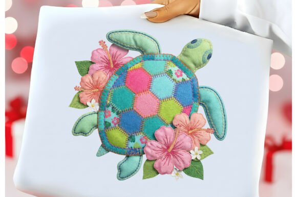 3D Patchwork Tropical Sea Turtle PNG: Vibrant Design Asset