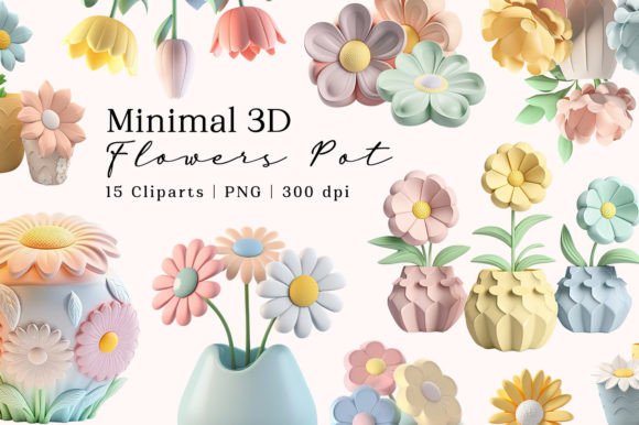 Charming 3D Flower Pot Clipart for Creative Designs
