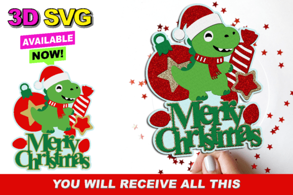 Christmas Dinosaur Topper 3D SVG: Festive & Fun Designs