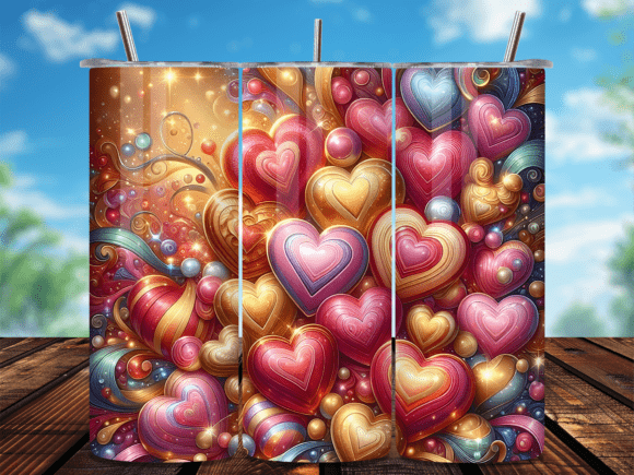 Colorful 3D Glossy Hearts Tumbler Wrap: Vibrant & Ready to Press
