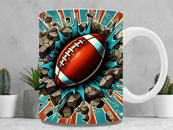 Cracked Rock Football 3D Mug Wrap: Dynamic Design Asset