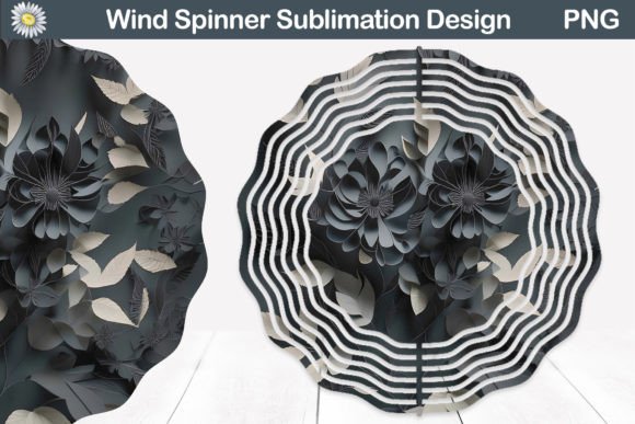 Elegant Black Flowers 3D Wind Spinner Design for Projects