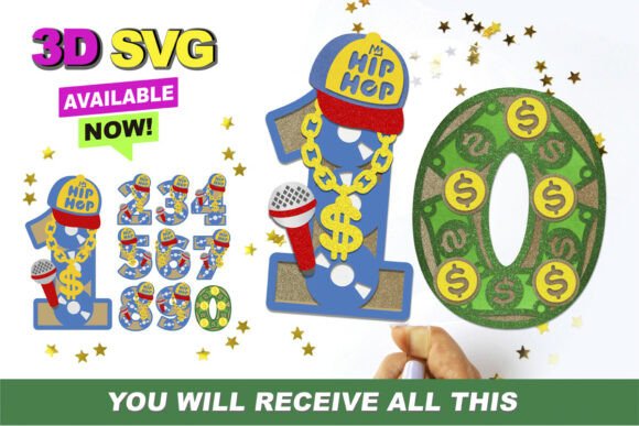 Hip Hop Numbers 3D SVG: Dynamic Design Files