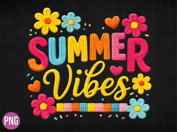 Summer Vibes Floral Retro 3D Text PNG for Creative Projects